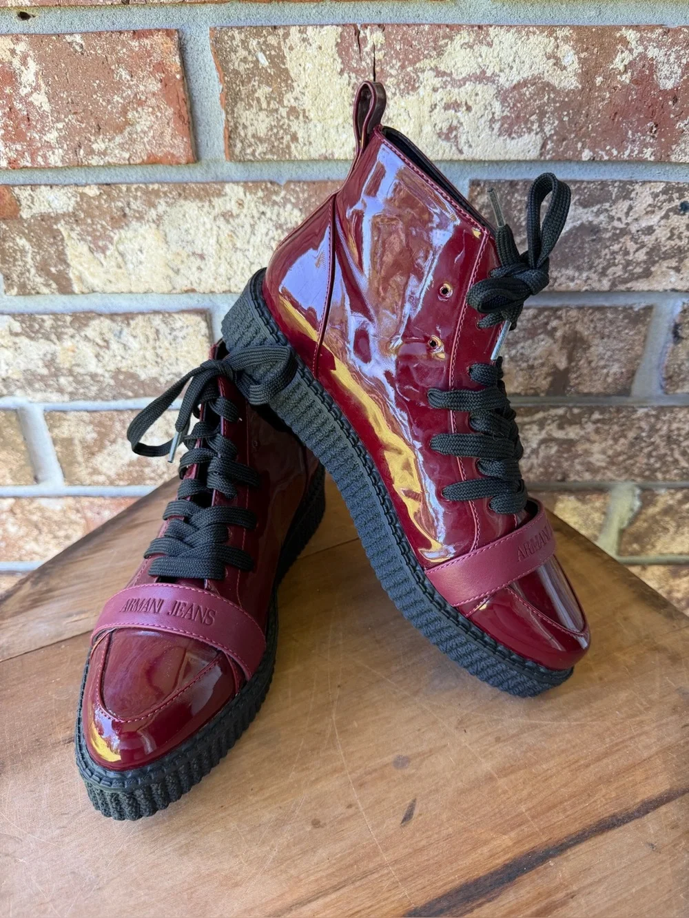Armani Jeans Women’s Platform Boots Size 6.5 Burgundy Beautiful Condition!